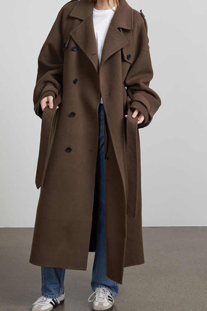 Mantel Damen schwarz weit mit doppelter Knopfleiste - 7 - Atelier-Zofia