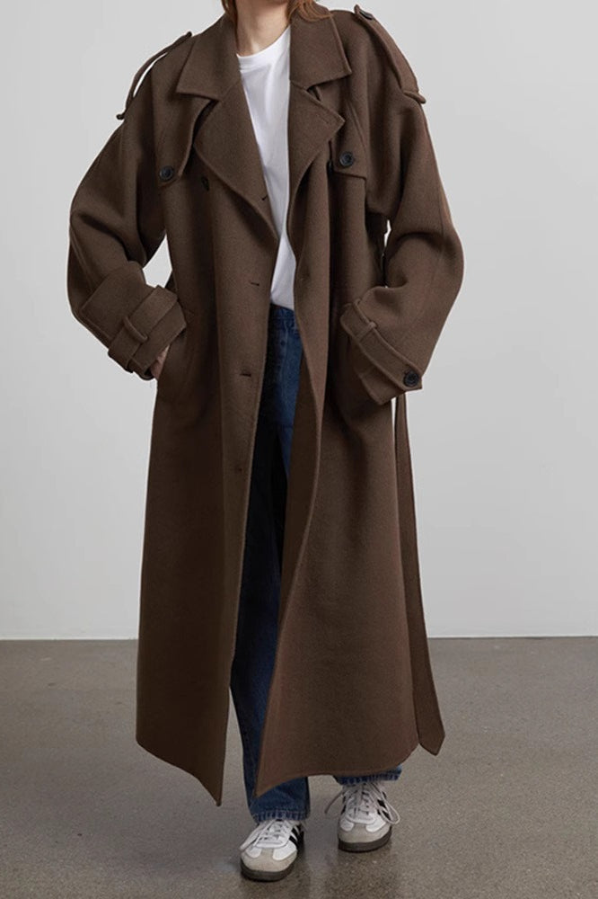 Mantel Damen schwarz weit mit doppelter Knopfleiste - 8 - Atelier-Zofia