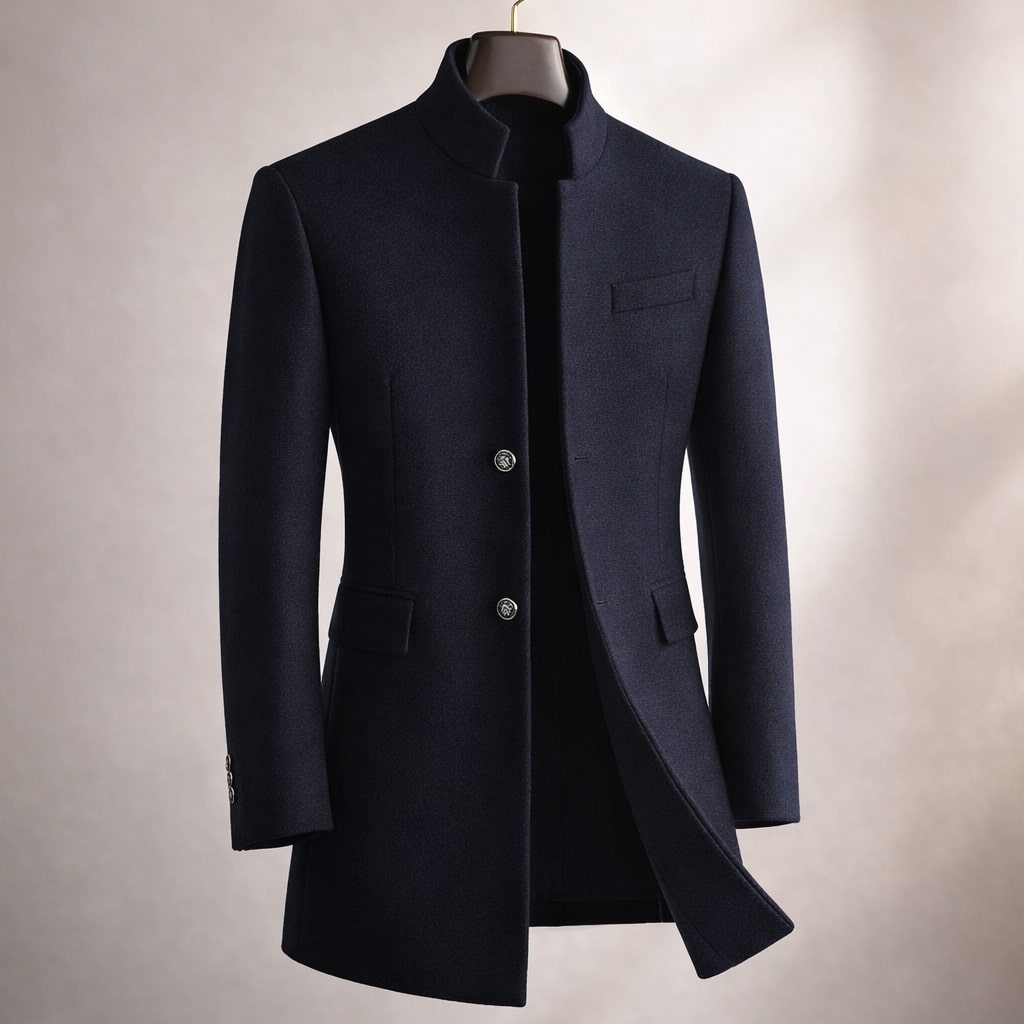 Wintermantel Herren grau tailliert mit Stehkragen - 2 - Atelier-Zofia