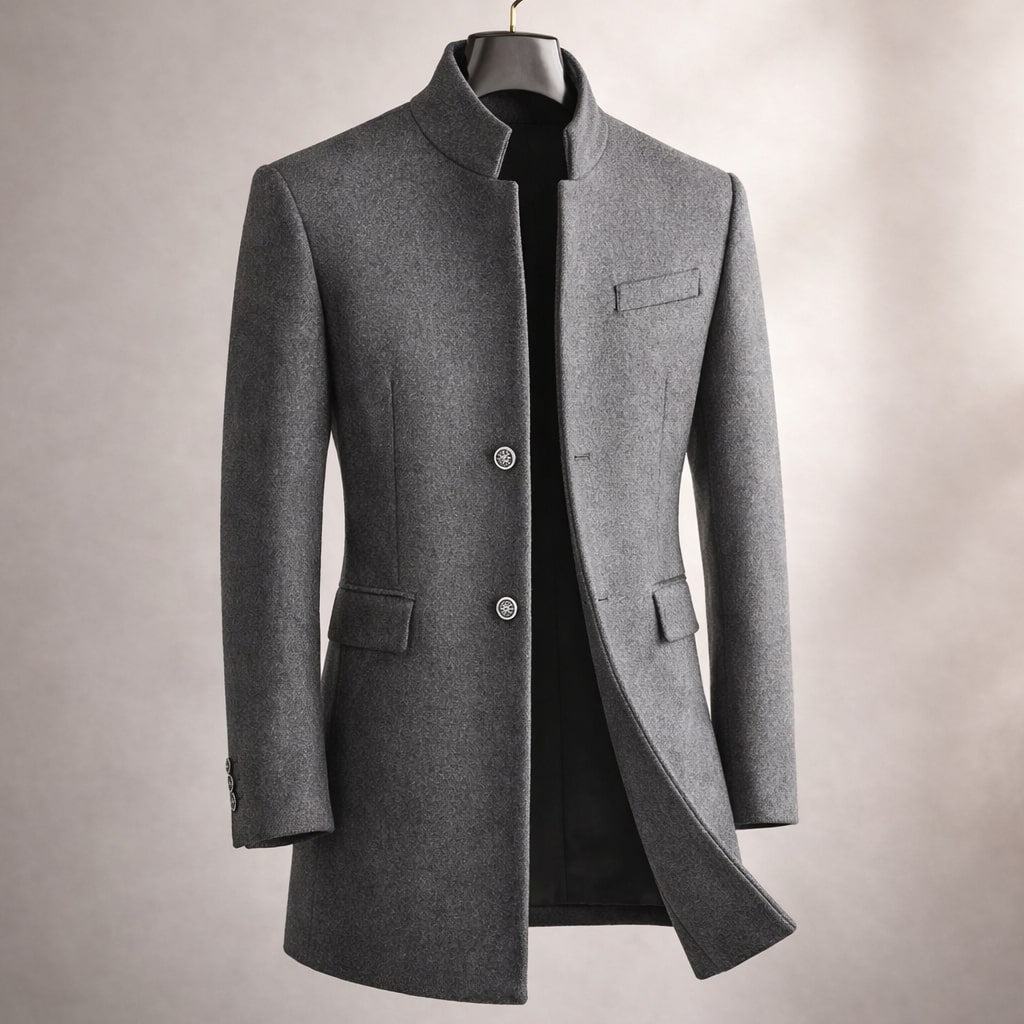Wintermantel Herren grau tailliert mit Stehkragen - 3 - Atelier-Zofia