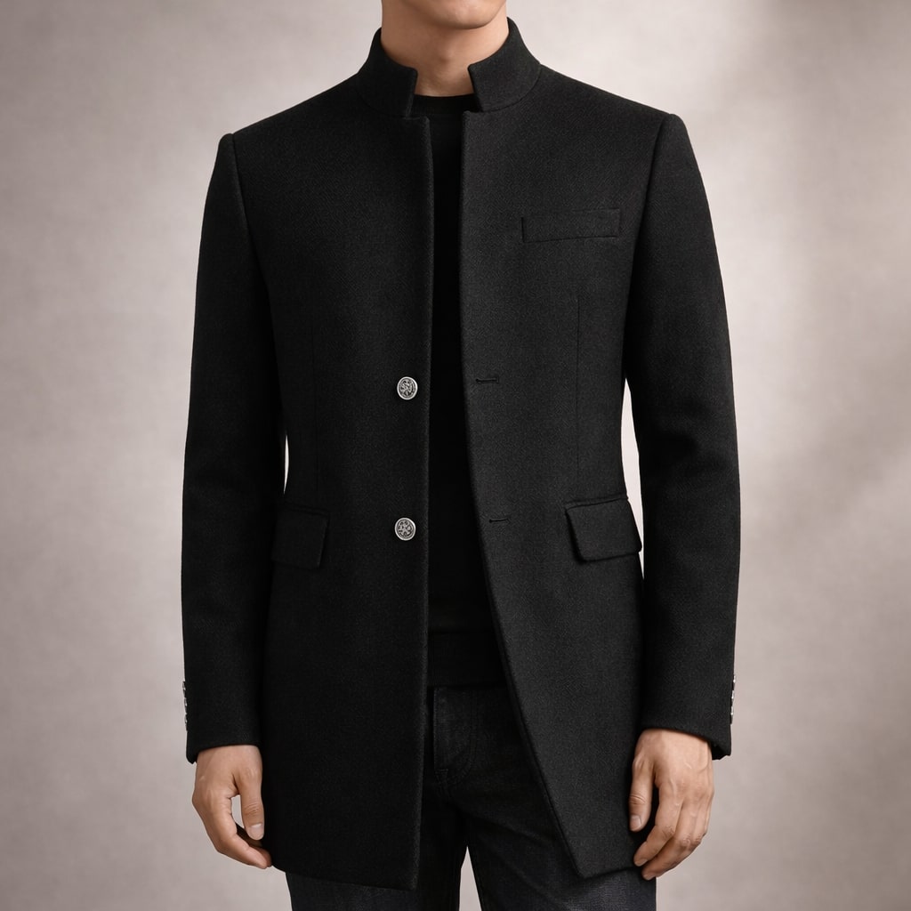 Wintermantel Herren grau tailliert mit Stehkragen - 6 - Atelier-Zofia