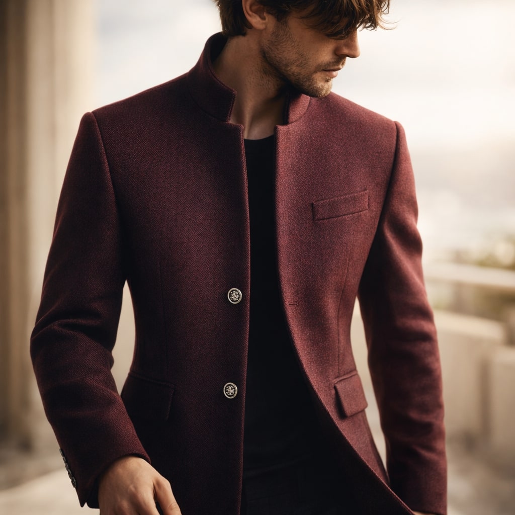 Wintermantel Herren grau tailliert mit Stehkragen - 7 - Atelier-Zofia