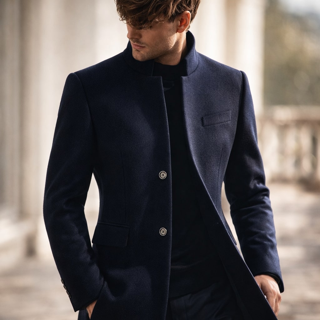 Wintermantel Herren grau tailliert mit Stehkragen - 9 - Atelier-Zofia