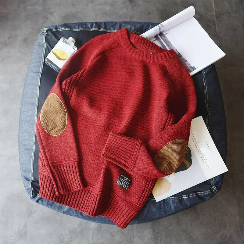 Pullover Damen rot mit modischen Ellbogen-Patches - 3 - Atelier-Zofia