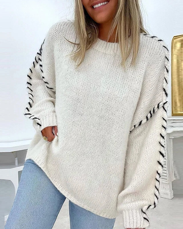 Pullover Damen schwarz weit mit Kontrastnähten - 4 - Atelier-Zofia