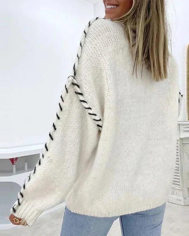 Pullover Damen schwarz weit mit Kontrastnähten - 6 - Atelier-Zofia