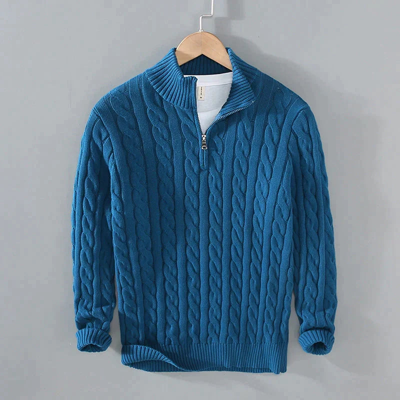 Pullover Herren beige mit Zipper und Kabelstrickdesign - 4 - Atelier-Zofia