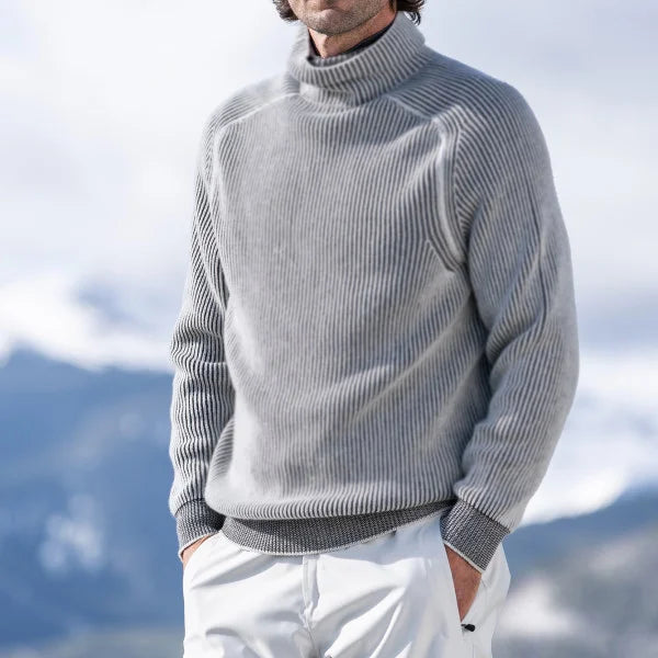 Pullover Herren grau mit hohem Kragen und strukturierter Passform - 1 - Atelier-Zofia