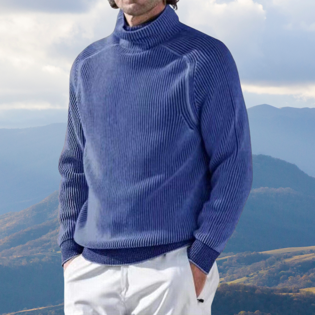 Pullover Herren grau mit hohem Kragen und strukturierter Passform - 5 - Atelier-Zofia