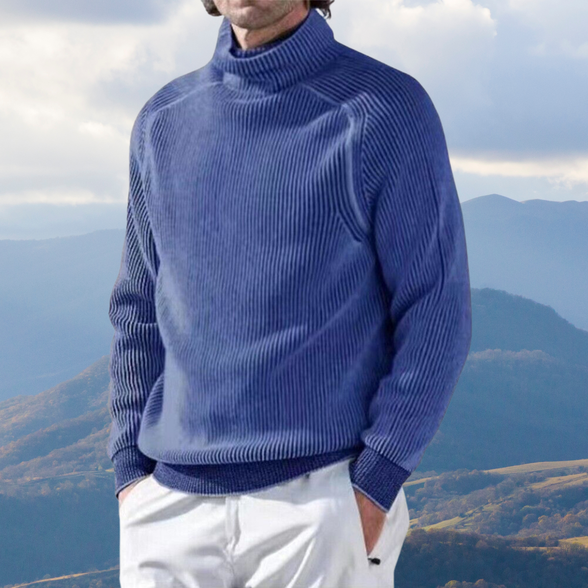 Pullover Herren grau mit hohem Kragen und strukturierter Passform - 5 - Atelier-Zofia
