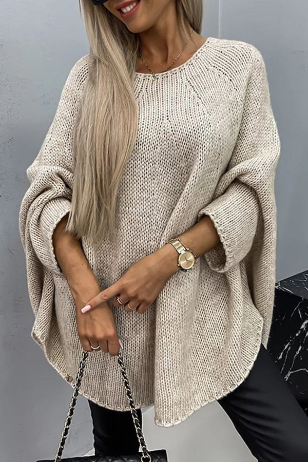 Pullover Damen beige weit mit Batwing-Ärmeln - 1 - Atelier-Zofia