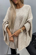Pullover Damen beige weit mit Batwing-Ärmeln - 1 - Atelier-Zofia