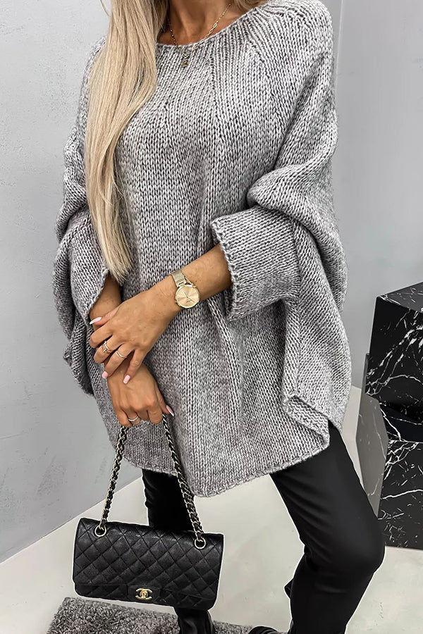 Pullover Damen beige weit mit Batwing-Ärmeln - 2 - Atelier-Zofia