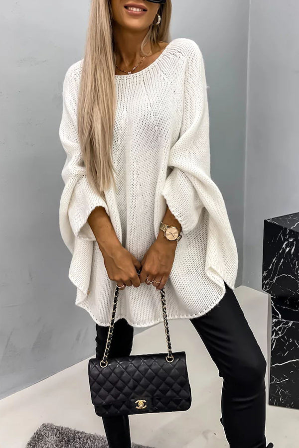 Pullover Damen beige weit mit Batwing-Ärmeln - 3 - Atelier-Zofia
