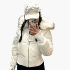 Winterjacke Damen rosa cropped mit Kapuze und Kunstfell - 5 - Atelier-Zofia