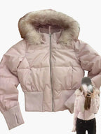 Winterjacke Damen rosa cropped mit Kapuze und Kunstfell - 6 - Atelier-Zofia