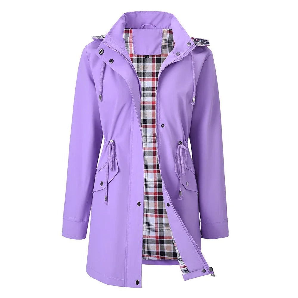 Jacke Damen schwarz tailliert mit Kapuze und Karomuster - 8 - Atelier-Zofia