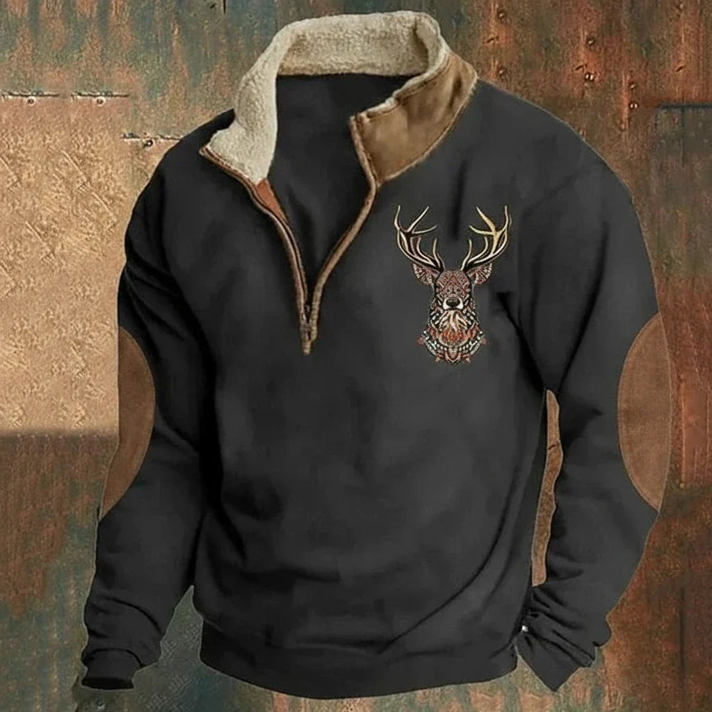 Sweater Herren schwarz mit Stehkragen und Tierdesign - 2 - Atelier-Zofia