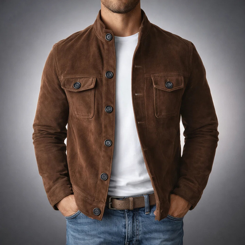 Jacke Herren braun tailliert mit praktischen Taschen - 3 - Atelier-Zofia