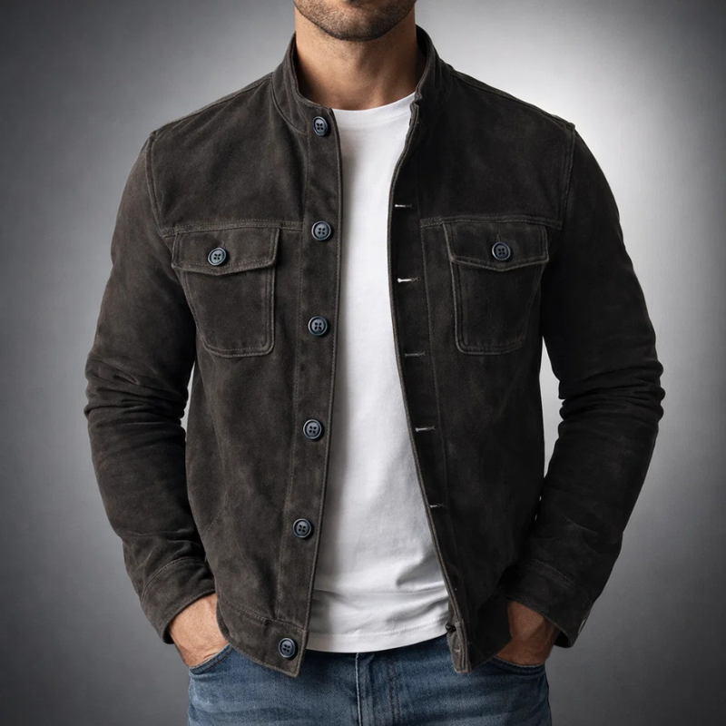 Jacke Herren braun tailliert mit praktischen Taschen - 4 - Atelier-Zofia