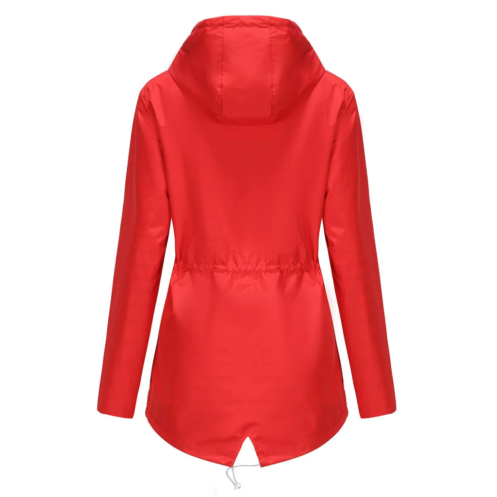 Jacke Damen rot tailliert mit Kapuze und verstellbarem Taillenzug - 2 - Atelier-Zofia