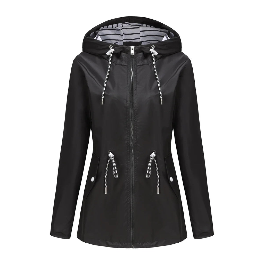 Jacke Damen rot tailliert mit Kapuze und verstellbarem Taillenzug - 5 - Atelier-Zofia