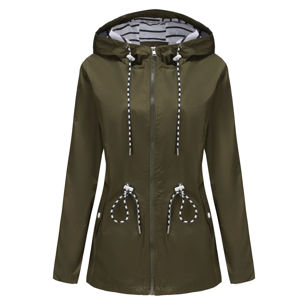 Jacke Damen rot tailliert mit Kapuze und verstellbarem Taillenzug - 6 - Atelier-Zofia