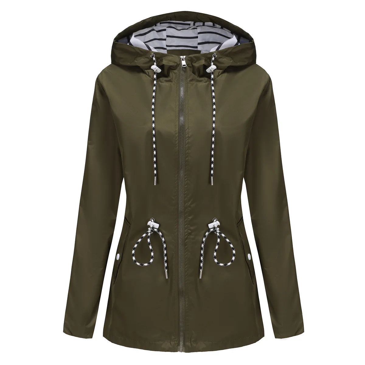 Jacke Damen rot tailliert mit Kapuze und verstellbarem Taillenzug - 6 - Atelier-Zofia