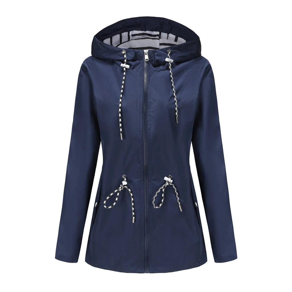 Jacke Damen rot tailliert mit Kapuze und verstellbarem Taillenzug - 7 - Atelier-Zofia