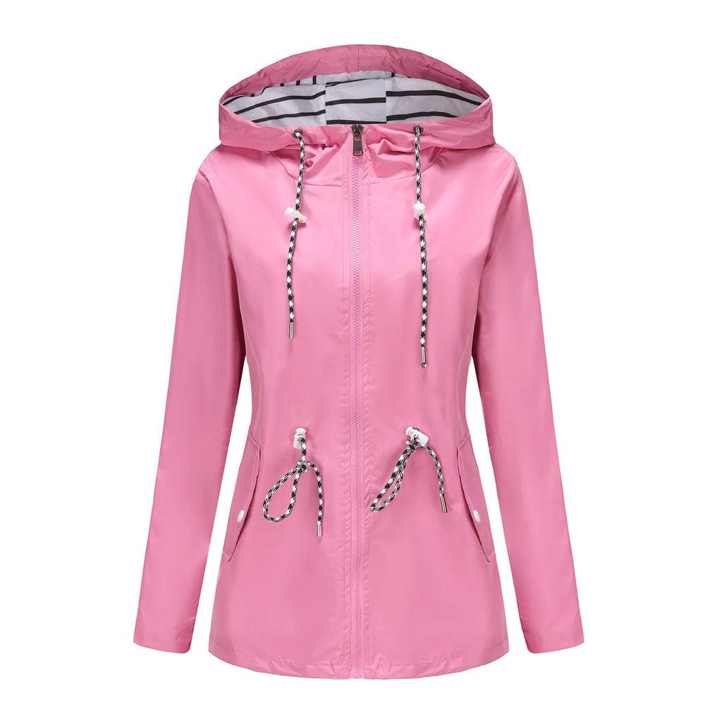 Jacke Damen rot tailliert mit Kapuze und verstellbarem Taillenzug - 9 - Atelier-Zofia