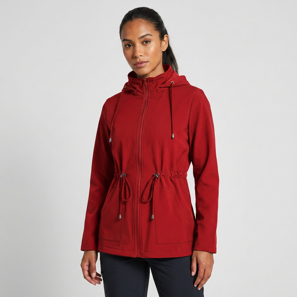Jacke Damen rot tailliert mit Kapuze und verstellbarem Bund - 1 - Atelier-Zofia