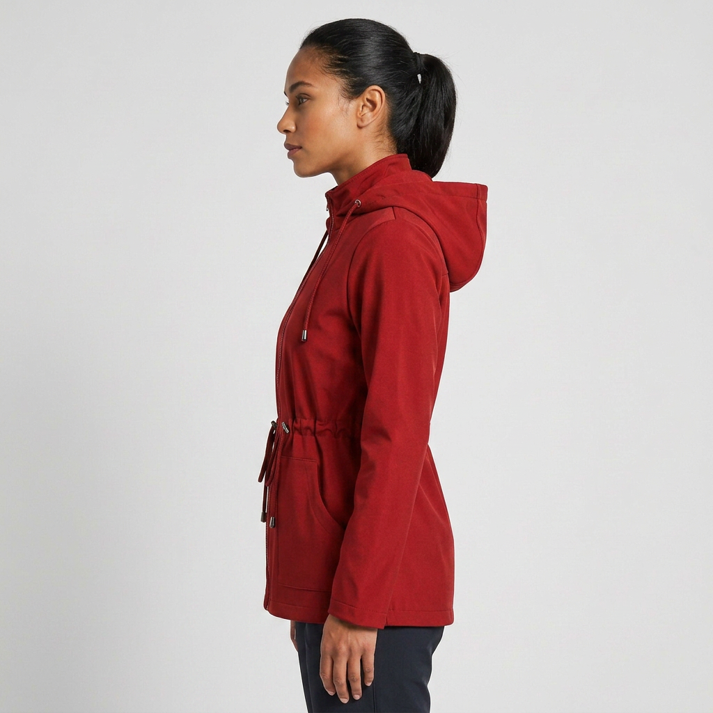 Jacke Damen rot tailliert mit Kapuze und verstellbarem Bund - 2 - Atelier-Zofia