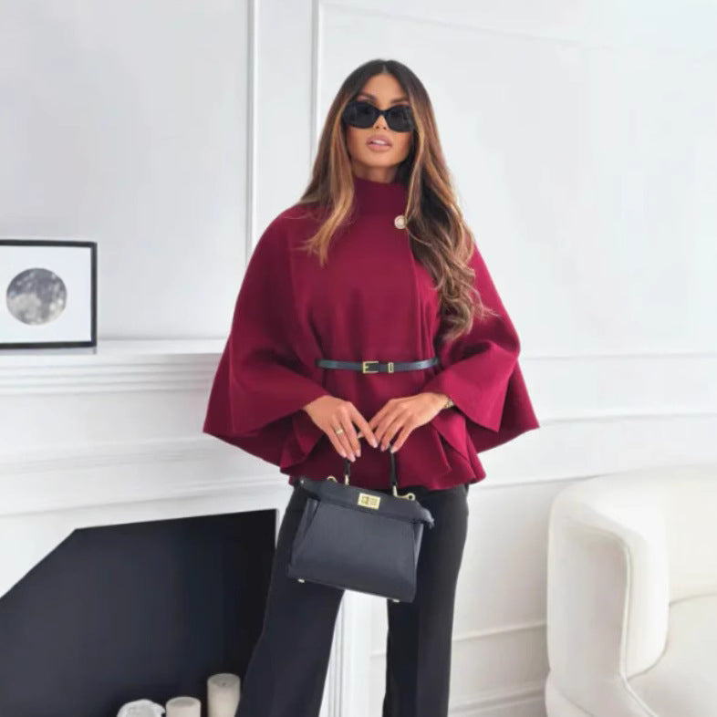 Weste Damen rot figurbetont mit Stehkragen und Gürtel - 1 - Atelier-Zofia