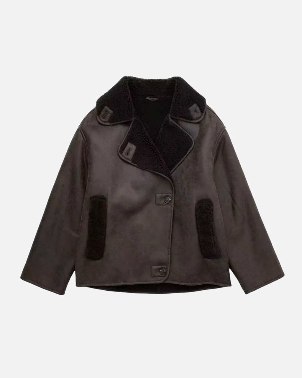Jacke Damen braun lässig mit breitem Kragen und Taschen - 1 - Atelier-Zofia