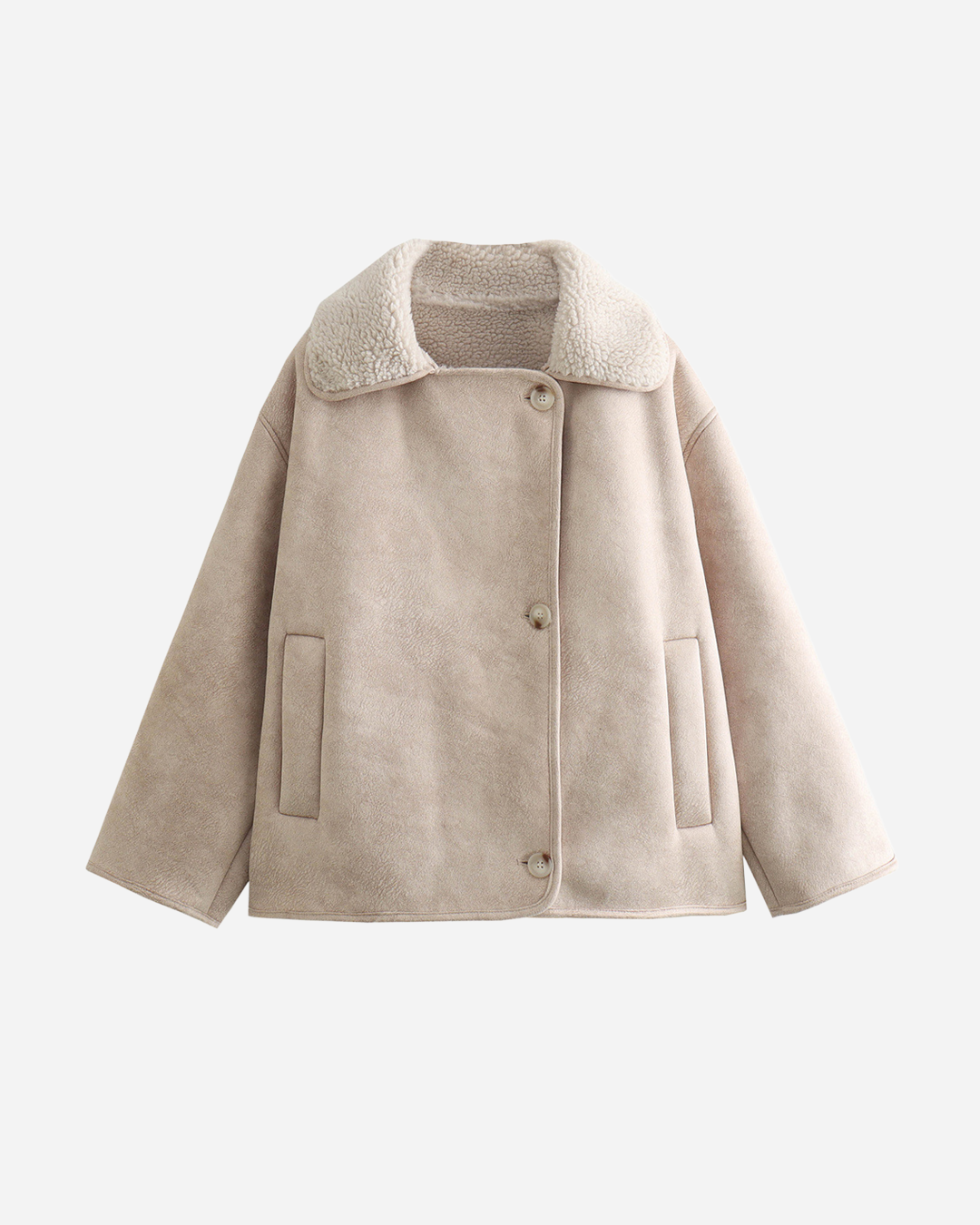 Jacke Damen braun lässig mit breitem Kragen und Taschen - 6 - Atelier-Zofia