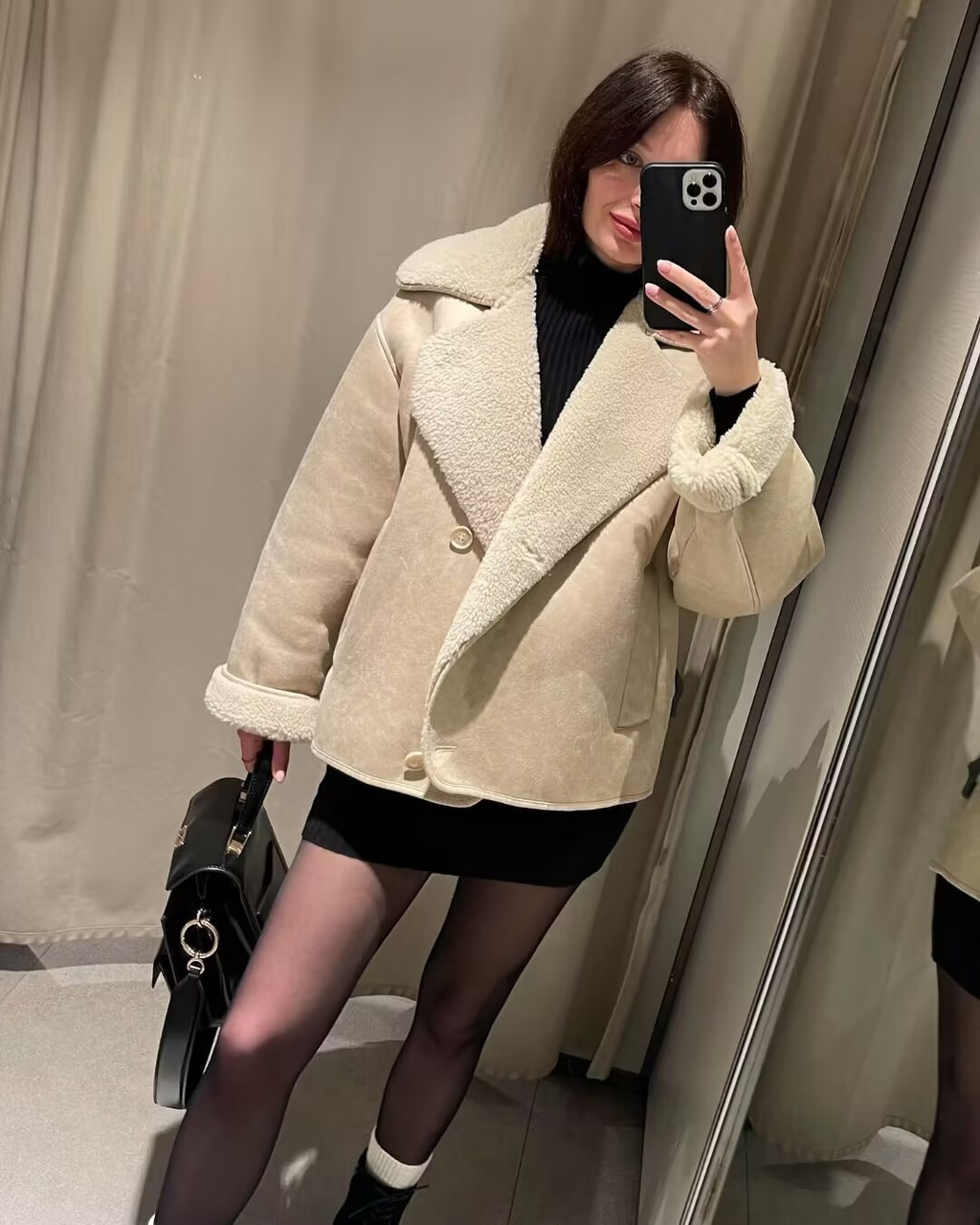 Jacke Damen braun lässig mit breitem Kragen und Taschen - 7 - Atelier-Zofia