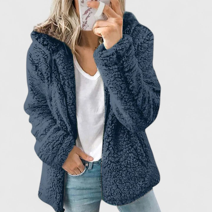 Damenjacke grau mit Kapuze und weichem Schnitt - 1 - Atelier-Zofia