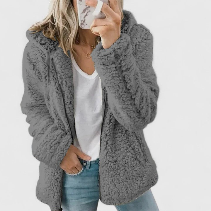 Damenjacke grau mit Kapuze und weichem Schnitt - 3 - Atelier-Zofia