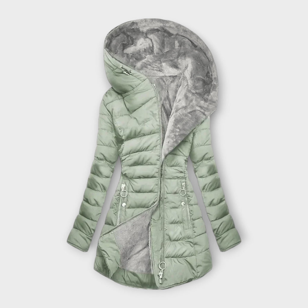 Damen Jacke schwarz figurbetont mit Kapuze und durchgehendem Reißverschluss - 1 - Atelier-Zofia