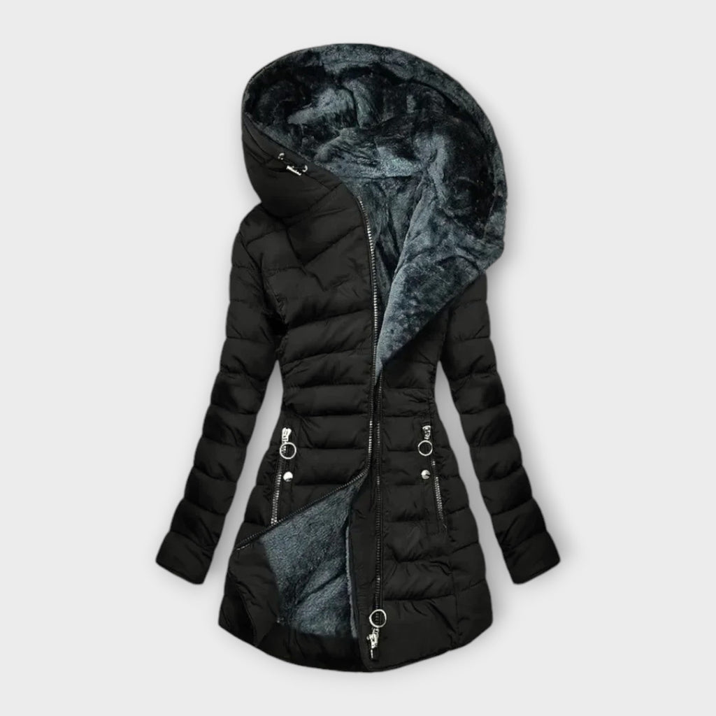 Damen Jacke schwarz figurbetont mit Kapuze und durchgehendem Reißverschluss - 2 - Atelier-Zofia
