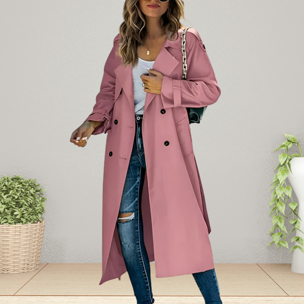 Trench Coat Damen grau tailliert mit doppelter Knopfleiste - 1 - Atelier-Zofia
