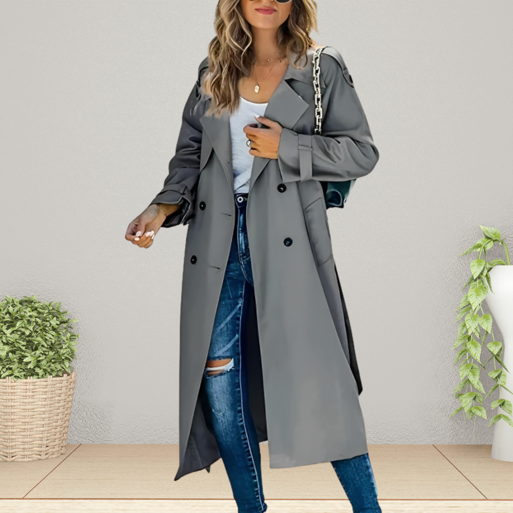 Trench Coat Damen grau tailliert mit doppelter Knopfleiste - 3 - Atelier-Zofia