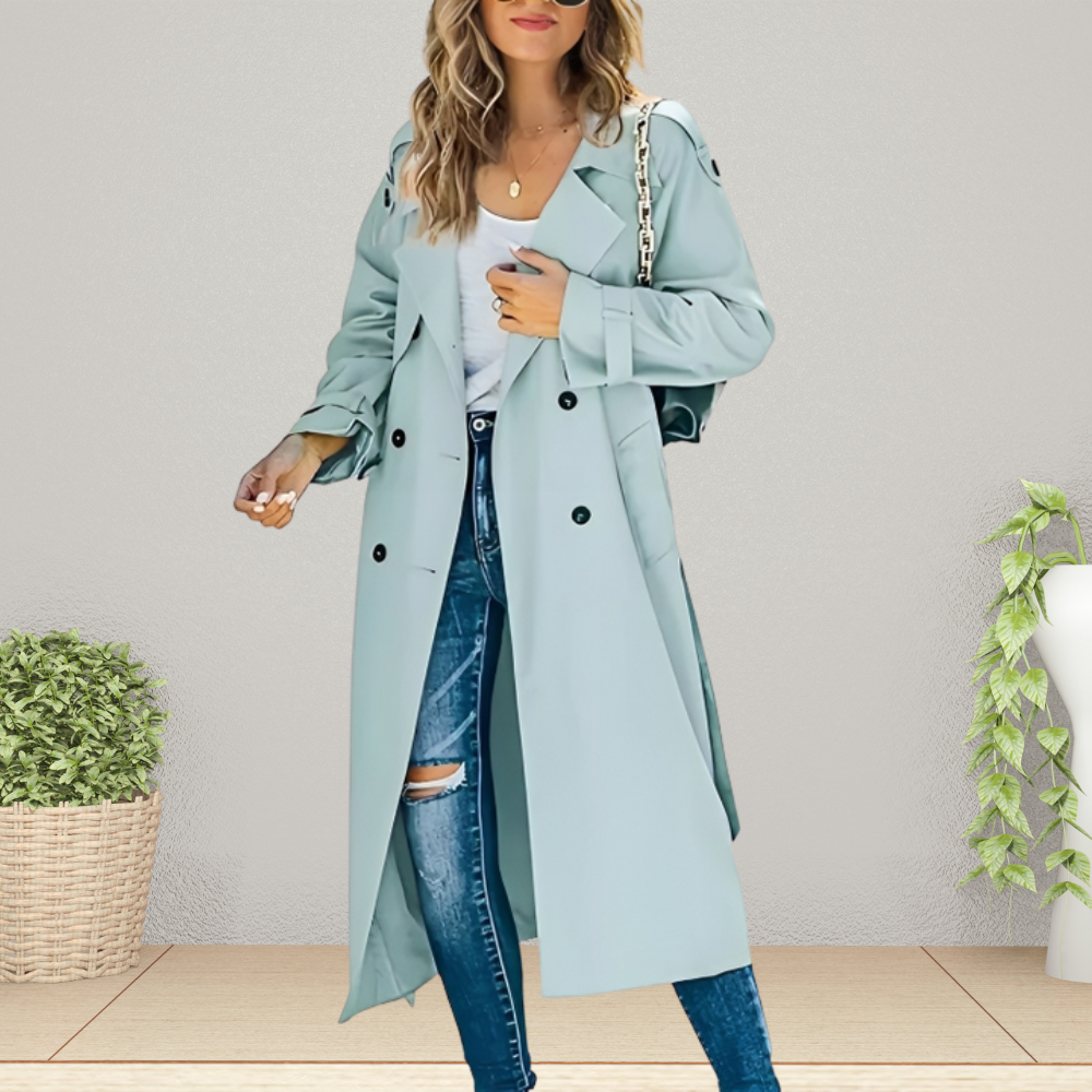 Trench Coat Damen grau tailliert mit doppelter Knopfleiste - 4 - Atelier-Zofia