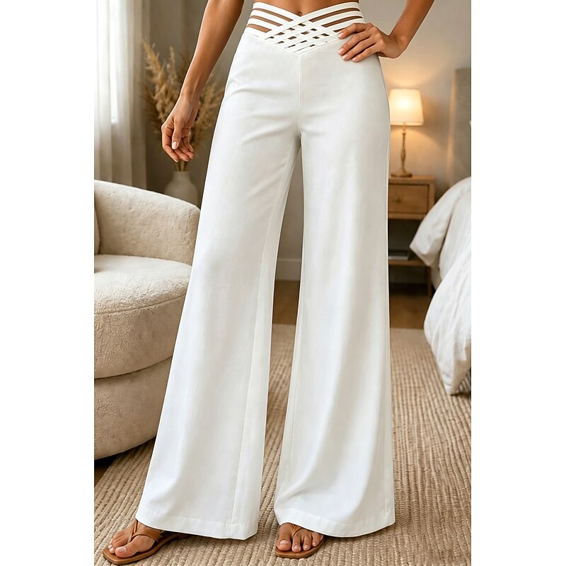 Weite Hose Damen schwarz figurbetont mit hohem Bund und Cut-Outs - 1 - Atelier-Zofia