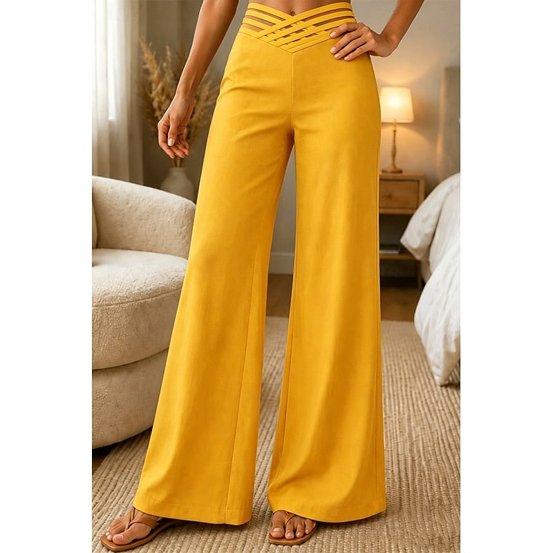 Weite Hose Damen schwarz figurbetont mit hohem Bund und Cut-Outs - 8 - Atelier-Zofia