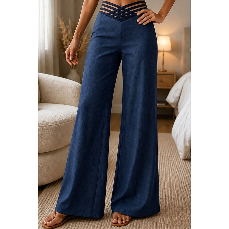 Weite Hose Damen schwarz figurbetont mit hohem Bund und Cut-Outs - 9 - Atelier-Zofia