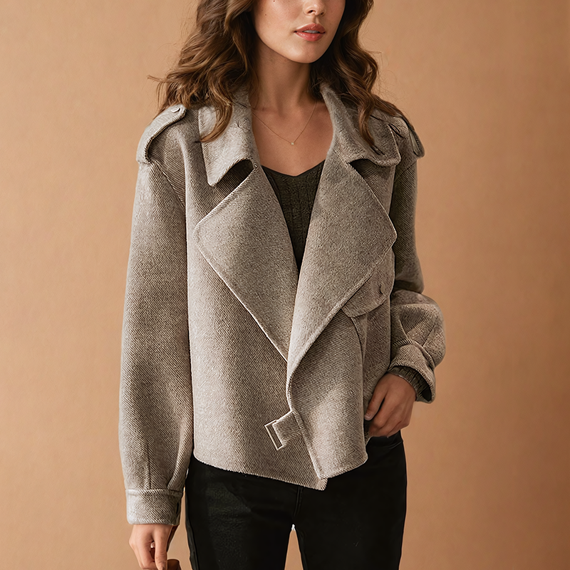 Jacke Damen beige mit weitem Schnitt und großem Kragen - 1 - Atelier-Zofia
