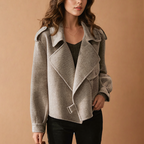 Jacke Damen beige mit weitem Schnitt und großem Kragen - 1 - Atelier-Zofia