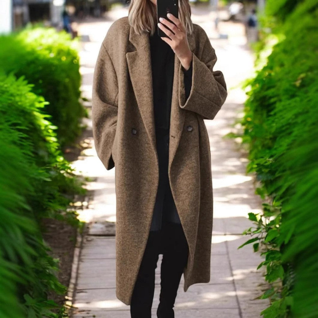 Mantel Damen grau oversized mit Doppelknopfleiste - 1 - Atelier-Zofia