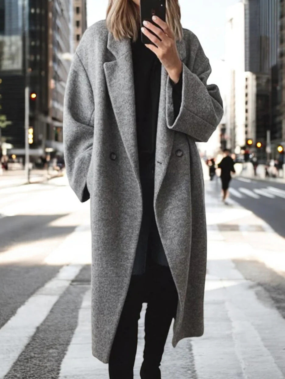 Mantel Damen grau oversized mit Doppelknopfleiste - 3 - Atelier-Zofia